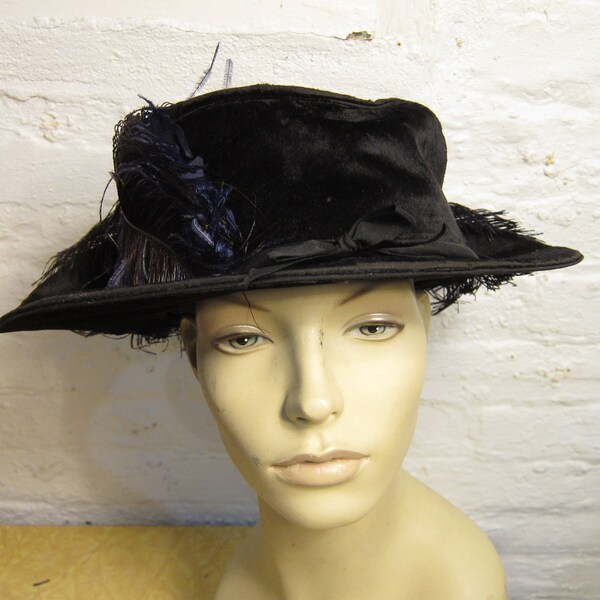 Amazing Museum Quality Mohair Velvet and Feathers Edwardian Hat (All Original)