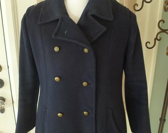 Bust:  40"  * 1940s/50s Killer Women's Pea Coat Mimicking World War 2 Navy (As Is)