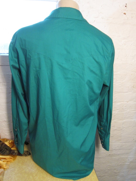 Size XL (17 35) **  Killer Teal 1970s Cowboy Shirt - image 2