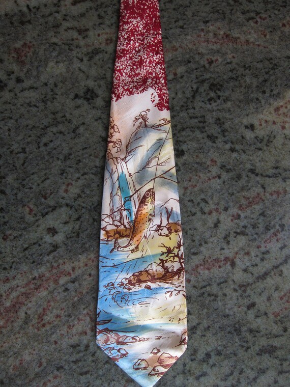 Stunning 1940s Hand Painted Fishing Swing Tie