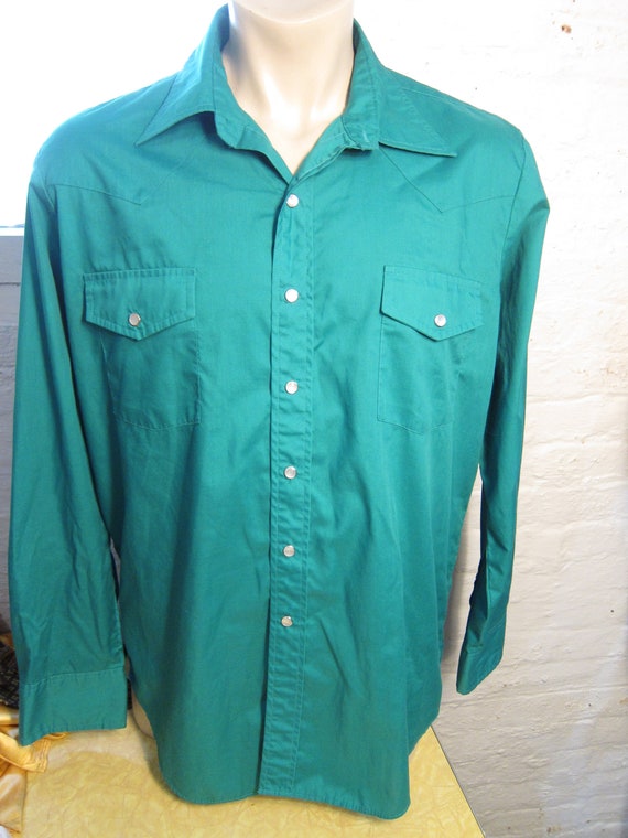 Size XL (17 35) **  Killer Teal 1970s Cowboy Shirt - image 1