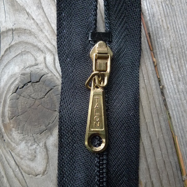 15 Inch Talon 1960s Brass Pull / Black Non-Separating Zipper (Perfect for Horsehide Jacket Pulls)