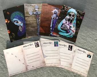Day of the dead postcard set of 4 high quality art prints by muertify