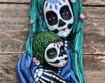 muertify: muertos heilige Maria & baby Jezus różdżka, op maat en vakkundig met de hand beschilderd