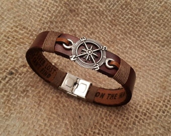 Mens Personalized Bracelet,Men/'s leather bracelet,Aluminium Plate.Brown leather and Hidden Message Bracelet.Valentine giftschristmas gifts