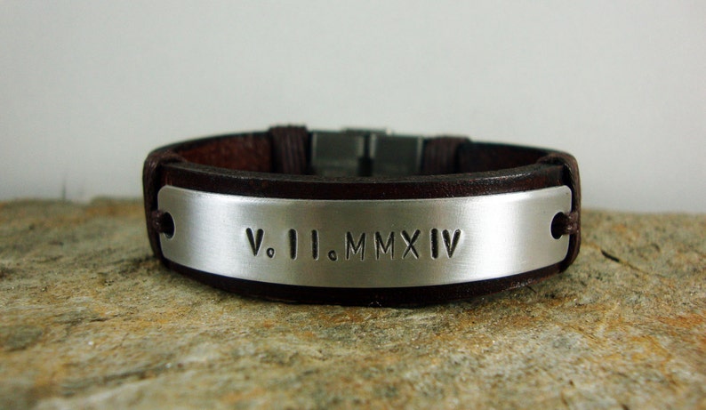 Mens Personalized Bracelet,Men/'s leather bracelet,Aluminium Plate.Brown leather and Hidden Message Bracelet.Valentine giftschristmas gifts