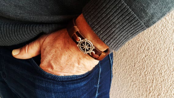 Mens Personalized Bracelet,Men/'s leather bracelet,Aluminium Plate.Brown leather and Hidden Message Bracelet.Valentine giftschristmas gifts