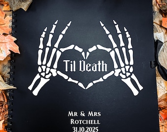 Libro de visitas para bodas góticas, boda de Halloween, hasta la muerte, decoración alternativa para bodas, álbum de fotos para bodas, álbum de recortes para fotomatón