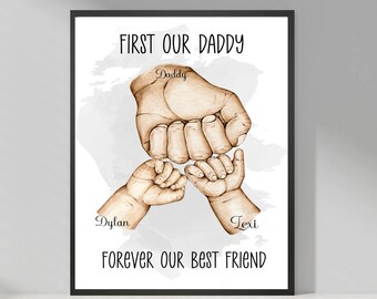 Regalo del día del padre, impresión familiar personalizada, regalo de superhéroe, retrato familiar personalizado, regalo de los niños, regalo de papá, impresión a4 SIN MARCO