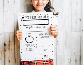 Eerste dag van school teken, eerste dag van schoolbestuur, eerste dag van het kinderdagverblijf, terug naar school, gepersonaliseerde school teken, back to school print
