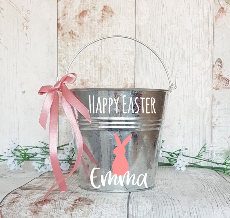 Easter basket, personalised basket, Easter bucket, bunny basket, Easter decor, Easter egg hunt, Easter gifts, egg hunt bucket image 1