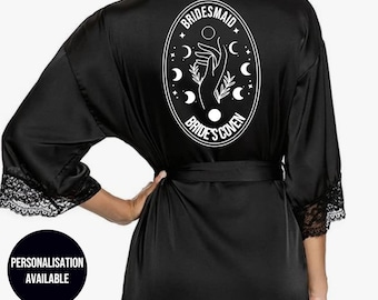 Til Death Do Us Part, Gothic Bridal Robe, Getting Ready Robes, Alternative Wedding Decor, Black Satin Robe, Bridesmaid Robe, Brides Coven