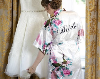 Personalised bridal robes, satin bridal robe, bridesmaid robes, personalised floral robe, bridal party robes, bridesmaid dressing gown