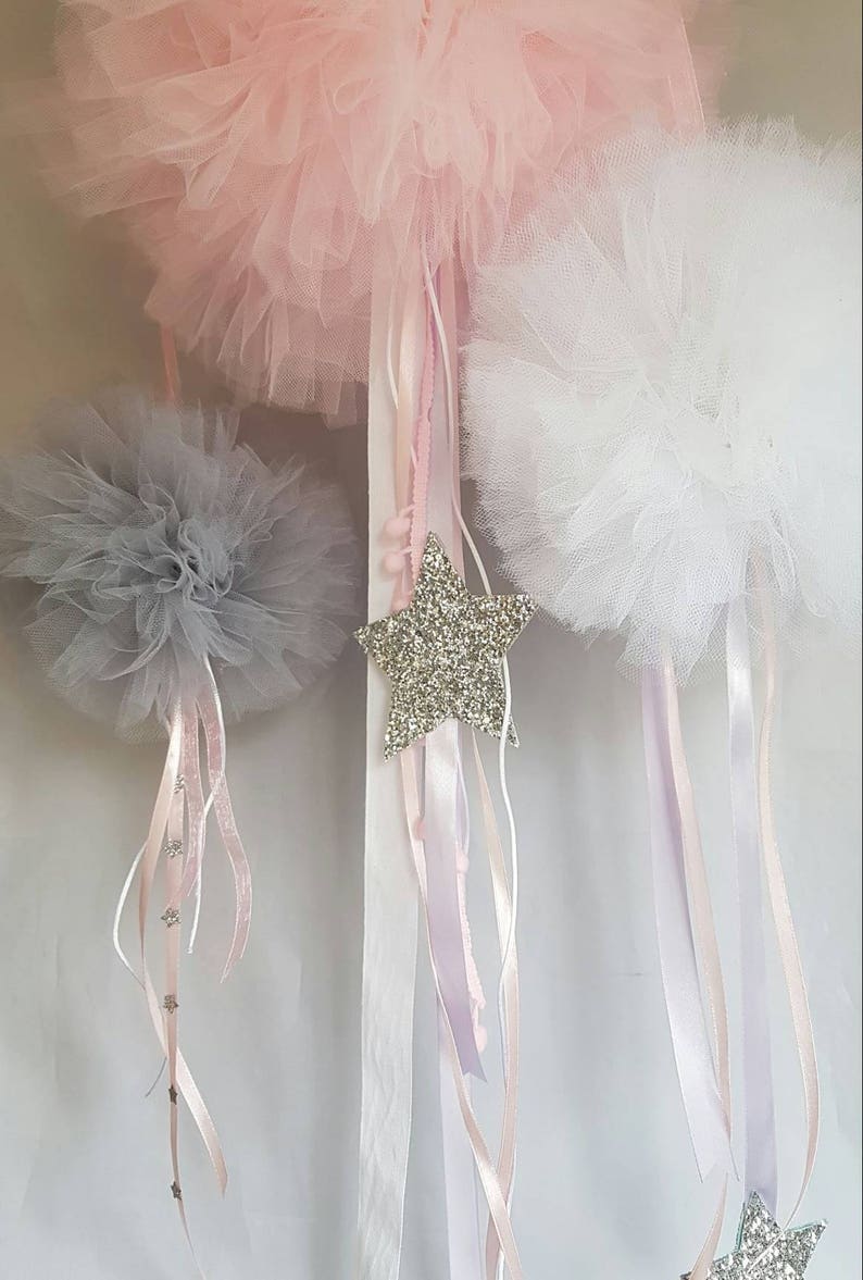 Large Tulle Pom Poms Pom Pom Decor Hanging Pom Poms Hanging Etsy