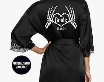 Gothic Bridal Robe, Getting Ready Robes, Alternative Wedding Decor, Black Satin Robe, Bridesmaid Robe, Witchy Bride Gift, Gift For Bestie