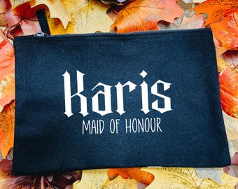 Propuesta de dama de honor, regalos de boda góticos, boda espeluznante, novia de Halloween, bolsa de maquillaje personalizada, bolsa de cosméticos, regalo para la fiesta nupcial