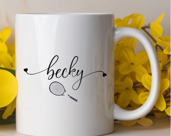 Regalos de tenis para mujeres, Regalos para jugadores de tenis, Regalo del equipo de tenis, Regalo de entrenador deportivo, Taza con nombre, Taza de tenis personalizada, Regalo deportivo novedoso