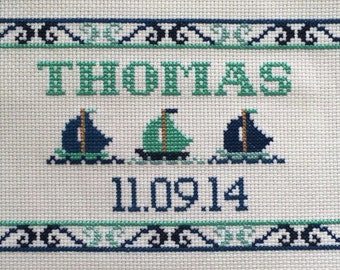 Cross Stitch PDF: Sail Boats Baby Sampler Pattern