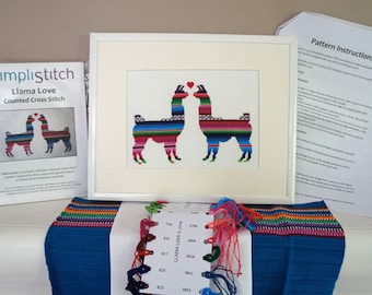 Cross Stitch Kit | Llama Love Modern Cross Stitch | Beginner Cross Stitch Pattern