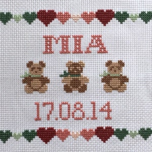 Cross Stitch Pattern PDF | Baby Bears Birth Sampler Pattern | Cross Stitch Birth Sampler