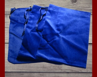 3 Royal Blue Velvet Bags. Large 6x8 thick velvet fabric drawstring bags. Elegant gift wrap bags. Machine washable velvet bags.