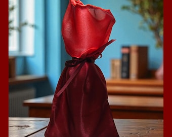 6 Burgundy Sheer Fabric Gift Bag Sacks. Large gift wrap bags.  Party gift bags.  Wedding gift bags. Small bottle bags.  Candle bags.