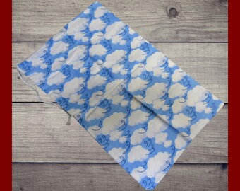 Large Blue Sky flannel 10x15 drawstring storage bag. Durable fabric bag. Gift bag. Children's bag. Baby laundry bag.