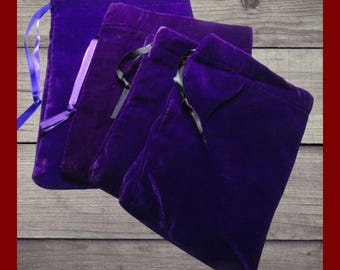 4 Purple Velvet Bags. Large plush velvet fabric drawstring bags assortment. Easy gift wrap bags. Storage bags. Card bags. Keepsake bags.