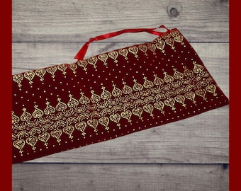 Embossed Red Velvet 5x14 Long Gift Bag. Lined fabric drawstring bag. Easy gift wrap bag. Pencil bag. Knife storage bag. Stick incense bag.