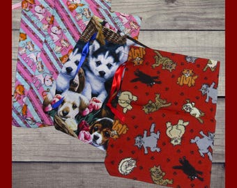 5 Cat & Dog Gift Bags. Cute animal printed fabric drawstring bags. Elegant and easy gift wrap bags. Storage bags. Card bag. Gift bag.