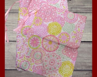 2 Colorful Flower Wheel Bags. Large printed fabric drawstring bags. Elegant and easy gift wrap bags. Storage bags.