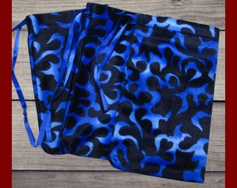 3 Blue Flame Furry Velvet Bags. Large 4x8 velvet fabric drawstring bags. Easy gift wrap bags. Fabric storage bags. Card bags.