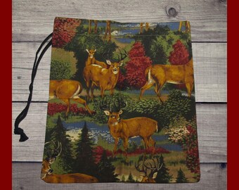 Large Wilderness Deer fabric 8x9 drawstring storage bag. Durable fabric bag. Gift bag. Hunter’s gift bag. Hiker bag. Large gift bag.