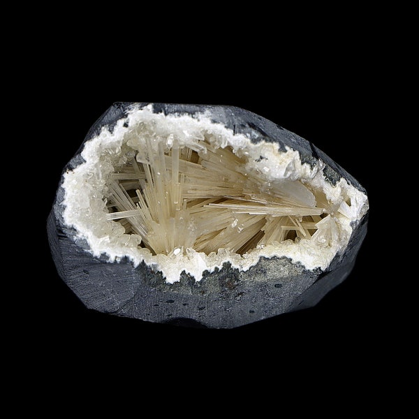 Natural NATROLITE Quartz Minerals geode India #I 65