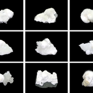 Parti Okenit med gyrolit Apofyllit Prehnit Mineraler 9 stycken #M 1782
