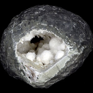 Natural OKENITE Gyrolite Calcite Quartz Minerals geode India #J 241