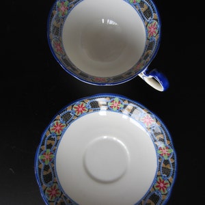 Aynsley Tea Cup and Saucer Blue and White Mosaic Pattern image 2