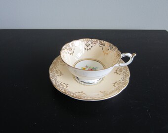 Paragon - Beige, White and Gold Gilt - Cup and Saucer - Pattern 6875 - 1938-1952