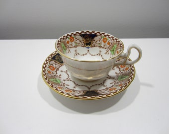 Royal Stafford Tea Cup and Saucer - Tartan Pattern - Black