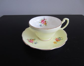 Foley Cup and Saucer - Yellow and Flowers - 2968
