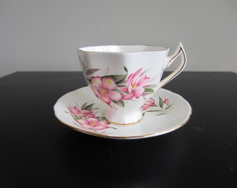 Gladstone Cup and Saucer - Pink tropical flowers