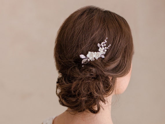 Floral Bridal Haircomb Silver Bridal Hair Piece Wedding Etsy