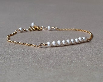 Thin pearl bracelet, gold chain, bridesmaid gift, wedding jewelry
