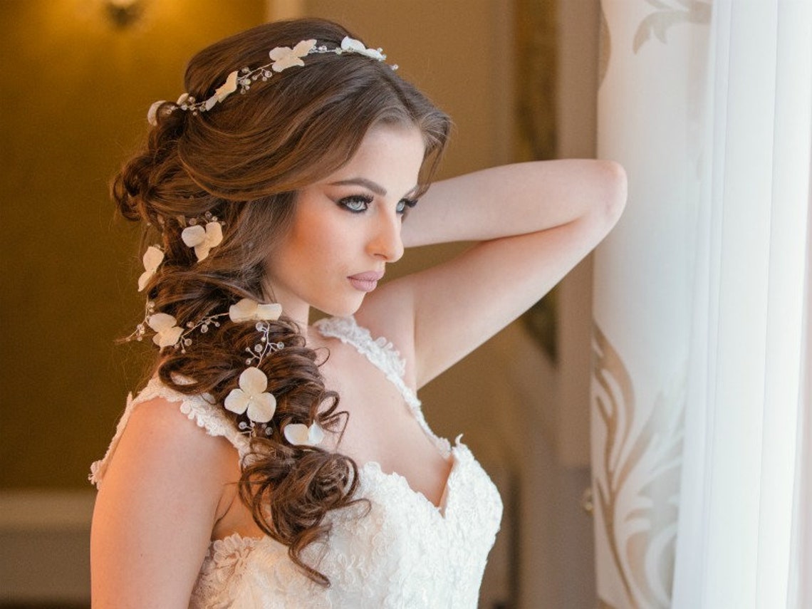 Silk Flowers Bridal Hair Vine Spring Wedding Wedding Hair Etsy