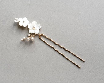 Horquilla de novia de nácar, accesorio para el cabello de boda con flor de marfil