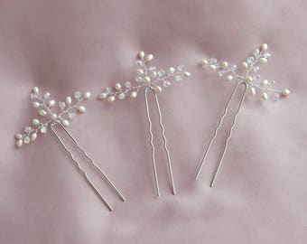 Wedding hair pins, pearl bridal hairpiece, bridal hair pin set, pearl hair accessories