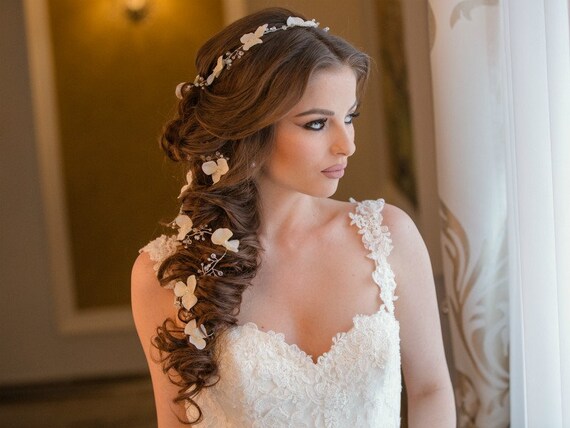 Silk Flowers Bridal Hair Vine Spring Wedding Wedding Hair Etsy