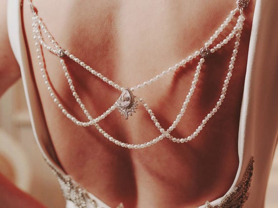 Bridal Back Drape Necklace Backless Dress Jewelry Wedding Etsy