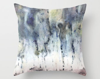 Decorative pillow cover with art print Blue White Grey Accent pillow Rectangular or Square Statement decor Rain weather abstract landscape