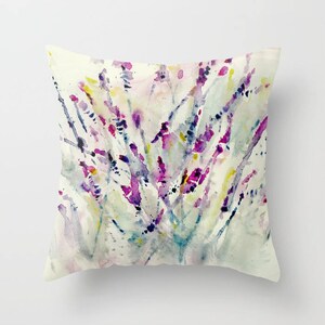 Cushion cover with art print &quot;Color Scatter&quot; floral abstract in carmine, pink, purple, blue